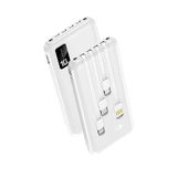 Tastech 10000 mAh Powerbank, Dahili Çoklu Kablolu, LED Işıklı, Taşınabilir Şarj Aleti, Siyah