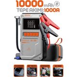 Tastech 10000MAH Taşınabilir Akü Takviyeli Kompresörlü Hava Pompası LED Işıklı Powerbank Lastik Şişirme