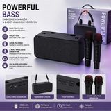 Tastech 186PRO Çift Kablosuz Mikrofonlu Bluetooth Speaker Şarjlı Taşınabilir Kablosuz Hoparlör 20W Party Speaker Hafıza Kartı ve USB Girişli Ses Bombası - Siyah