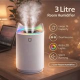 Tastech 3 Litre Oda Hava Nemlendirici Çift Nozul Humidifier Rgb LED Işıklı Buhar Makinesi Beyaz
