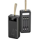 Tastech 40000MAH 4 USB Çıkışlı Powerbank Type C Lightning ve Mikro USB Girişli El Fenerli - Siyah