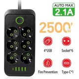 Tastech 6 Lı Priz 6 Soket 220V 4usb 5V2.1A 1 Pd 2.1A Şarj Termal Akım Korumalı Priz 2 Metre Kablo Çoklu Priz