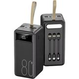 Tastech 80000MAH 4 USB Çıkışlı Powerbank Type C Lightning ve Mikro USB Girişli El Fenerli - Siyah