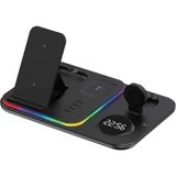 Tastech A82 5in1 Telefon Saat Kulaklık Wireless Şarj Cihazı Rgb Işıklı Katlanabilir 30W Kablosuz Şarj - Siyah