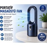 Tastech BMFN15 Kanatsız Vantilatör Hava Soğutucu Fan Şarjlı Masaüstü Mini Klima 6 Kademe Ayaralanabilir Fan Serinletici Vantilatör-Lacivert