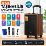 Tastech Bq8 Taşınabilir Büyük Boy Kablosuz Hoparlör Şarjlı Bluetooth Speaker Hafıza Kartı ve USB Girişli Ses Sistemi Uzaktan Kumandalı Fm Radyolu Kablosuz Mikrofonlu 40W Ahşap Kabin Ses Bombası - Kahverengi