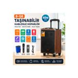 Tastech BQ8 Taşınabilir Büyük Boy Kablosuz Hoparlör Şarjlı Bluetooth Speaker Hafıza Kartı ve Usb Girişli Ses Sistemi Uzaktan Kumandalı Fm Radyolu Kablosuz Mikrofonlu 40W Ahşap Kabin Ses Bombası