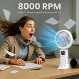 Tastech Brushless Turbo Motor Şarjlı El Fanı Masaüstü ve Taşınabilir Mini Vantilatör 5 Kademeli Fan - Beyaz