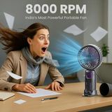 Tastech Brushless Turbo Motor Şarjlı El Fanı Masaüstü ve Taşınabilir Mini Vantilatör 5 Kademeli Fan -Gri