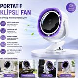 Tastech BWFN16 Klipsli Fan Masaüstü ve Bebek Arabası Için Şarjlı Mandallı Vantilatör 1800RPM 3600MAH Serinletici Mini Klima - Beyaz