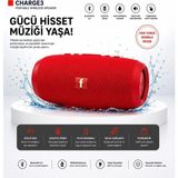 Tastech Charge3 Bluetooth Hoparlör USB ve Hafıza Kartı Girişli Fm Radyolu Şarjlı Taşınabilir Kablosuz Speaker Mp3 Çalar Tüm Cihazlara Uyumlu - Kırmızı