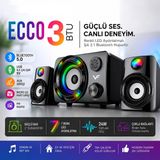 Tastech ECCO3 BTU 2.1 Kanal Bluetooth Hoparlör, RGB LED Aydınlatmalı, FM Radyo, USB ve Micro SD Girişli, PC TV Laptop Bilgisayar Uyumlu