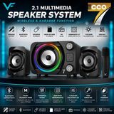 Tastech Ecco7 Btu Rgb LED Işıklı 2+1 Ses Sistemi Bluetooth Hoparlör Fm Radyolu Karaoke Mikrofonlu Speaker Tv Pc Bilgisayar Uyumlu 50W 2.1 Kanal Hafıza Kartı ve USB Girişli Subwoofer