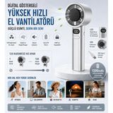 Tastech F-21 Şarjlı El Fanı Dijital Göstergeli Serinletici Fan 120 Kademe Hız Ayarı Pil Şarj Göstergesi Mini Vantilatör Klima -Beyaz