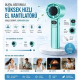 Tastech F-21 Şarjlı El Fanı Dijital Göstergeli Serinletici Fan 120 Kademe Hız Ayarı Pil Şarj Göstergesi Mini Vantilatör Klima -Turkuaz