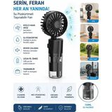 Tastech F2 Su Buharı Püskürtmeli Mini Fan Taşınabilir Sulu Buharlı El Vantilatörü Su Hazneli Mini Fan Şarjlı Pervane Boyun Askı Ipli Mini Klima -Siyah