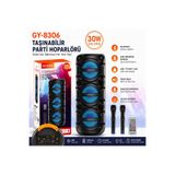 Tastech GY-8306 Çift Karaoke Kablosuz Mikrofonlu Speaker Şarjlı Taşınabilir Hoparlör Bluetooth Fm Radyo Hafıza Kartı ve Usb Girişli Tws Özellikli Ses Sistemi PartyBox Ses Bombası