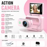 Tastech LK-018 Aksiyon Kamerası, 48MP, 4K Ultra HD, 2.4" Döner Ekran, Pembe