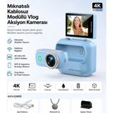 Tastech LK-018 Vlog Kamera 48MP Aksiyon Kamerası Katlanabilir Ekranlı 4K Full Hd Dijital Kamera Video ve Mini Fotograf Makinesi Wifi ve Manyetik Klipsli