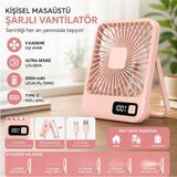 Tastech Masaüstü Şarjlı Fan 5 Hız Kademeli Ultra Ince LED Şarj Göstergeli Asılabilir Vantilatör Serinletici Mini Klima-Pembe