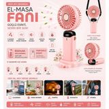 Tastech N15 Şarjlı El Fanı Dijital Göstergeli Parfümlü Serinletici Vantilatör 5 Kademe Hız Ayarlı Mini Klima Fan Boyunluk Askı Ipli Katlanabilir Elde Masaüstü Boyun Askılı Kullanım Telefon Standı -Pembe