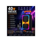 Tastech NDR-1097 Bluetooth Speaker Kablosuz Mikrofonlu Taşınabilir Şarjlı Tekerlekli Büyük Boy Party Speaker 40W Hoparlör Hafıza Kartı Usb Girişli Tws Özellikli Fm Radyolu Ses Sistemi