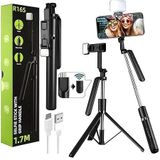 Tastech R16S 170cm Selfie Stick, Led Işıklı, Bluetooth Uzaktan Kumandalı, 360 Derece Rotasyonlu, Tripod Özçekim Çubuğu, Telefon ve Kamera Uyumlu, Siyah