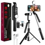 Tastech R16X 170cm Selfie Stick, Led Işıklı, Bluetooth Uzaktan Kumandalı, 360 Derece Dönüş, Tripod Özçekim Çubuğu, Siyah