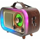 Tastech Retro Radıo Rgb LED Işıklı Şarjlı Bluetooth Hoparlör Sd Kart USB Girişli Taşınabilir Speaker Radyo - Kahverengi