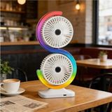 Tastech Rgb LED Işıklı Masaüstü Şarjlı Vantilatör Yön Ayarlı 5 Kademeli Fan 2 Li Serinletici Dual Fan - Beyaz