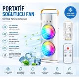 Tastech Şarjlı Soğuk Buhar Üflemeli Vantilatör Çift Fanlı Mini Klima Oda Hava Nemlendirici LED Işıklı Masaüstü Serinletici Fan Uzaktan Kumandalı Otomatik Salınım - Beyaz
