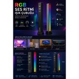 Tastech Sese Duyarlı Rgb Led Işık Ritim Işığı 32 Bit Göstergeli Araba/pc/tv/oda/masaüstü Için Renkli Led Işık Şarjlı Ekolayzır Işık Çubuğu JNG-5006LG-RGB-IŞIK