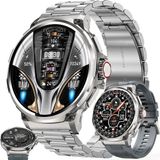Tastech Sw-80 Erkek Akıllı Saat 1.85 Inç Dokunmatik Kalp Ritmi Monitörü Spor Fitness Takip Cihazı Su Geçirmez Akıllı Saat-Gümüş