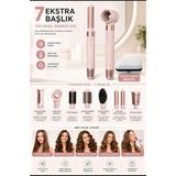 Tastech THD01 Saç Şekillendirme ve Kurutma Seti Saç Dalgalandırma 7in1 Hava Üflemeli Fön Makinesi Multi Styler Airwrap Compact Pembe