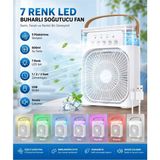 Tastech TST-2502CLR Buzlu Fan 600ML Su Hazneli Su Buharı Püskürtmeli Masaüstü Vantilatör Zaman Ayarlı Serinletici Mini Klima LED Işıklı ve Koku Hazneli - Beyaz