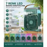 Tastech TST-2502CLR Buzlu Fan 600ML Su Hazneli Su Buharı Püskürtmeli Masaüstü Vantilatör Zaman Ayarlı Serinletici Mini Klima LED Işıklı ve Koku Hazneli-Haki