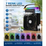 Tastech TST-2502CLR Buzlu Fan 600ML Su Hazneli Su Buharı Püskürtmeli Masaüstü Vantilatör Zaman Ayarlı Serinletici Mini Klima LED Işıklı ve Koku Hazneli-Siyah
