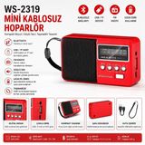 Tastech WS-2319 Mini Bluetooth Hoparlör, FM Radyo, USB/TF Kart, Şarjlı Taşınabilir, Kırmızı