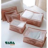 Tata Craft 6'lı Valiz Düzenleyici Bavul Içi Organizer Set Seyahat Hurcu Puantiyeli Tela Kumaş - Pembe
