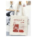 TATA CRAFT Gırl In Red Tote Bag Baskılı Ham Bez Çanta 35x40 cm Omuz Çantası