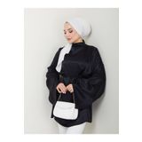 Tate Saten Bağcıklı Siyah Tunik Bluz