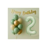 Tatlı Günler 2 Yaş Doğum Günü Balon Seti Küf Yeşili Konsept Folyo Balon Happy Birthday Banner Balon Buketi