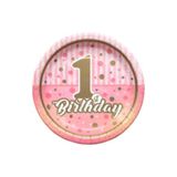 TATLI GÜNLER Karton Tabak 1st Birthday Yazılı 8'li Pembe
