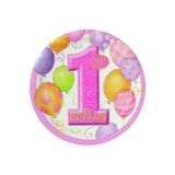 TATLI GÜNLER Karton Tabak 1st Birthday Yazılı Balon Detaylı 8'li Pembe