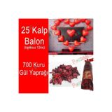 TATLI GÜNLER Partiniseç 25 Kalp Balon + 700 Kuru Gül, Kalpli Balon Ve Gül Yaprakları