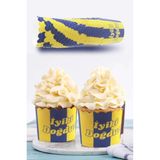Tatlı Günler Sarı Lacivert Çizgili Iyi Ki Doğdun Desenli & Cupcake Kalıbı & Kek Kapsülü & 25'li Kek Kalıbı