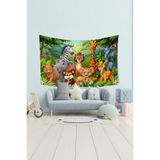 Tatlı Minik Hayvanlar Desenli Duvar Halısı Duvar Örtüsü Çocuk Odası Tapestry Süetimsi Dokulu%100 Polyester Kumaş