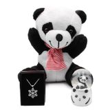Tatlı Peluş Panda & Işıklı Mini Panda Kar Küresi & Kar Tanesi Kolye Hediye Seti (Beyaz) 67412
