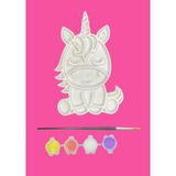 Tatlı Unicorn Figür Boyama Seti – 4 Renk Boya + 1 Fırça | Çocuk Eğitici Hobi Plakası(12 Cm) - Beyaz