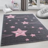 Tatlı Yıldız Desen Halı Pembe Gri Halı Yumuşak Dikdörtgen Jüt Halı Çocuk Odası Oyun Halısı 80x150 cm